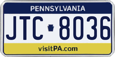 PA license plate JTC8036