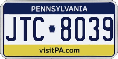 PA license plate JTC8039