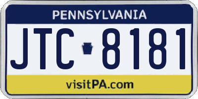 PA license plate JTC8181