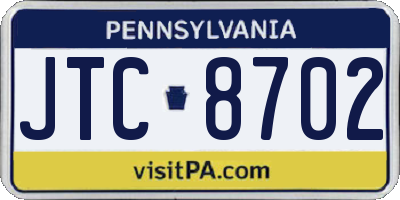 PA license plate JTC8702
