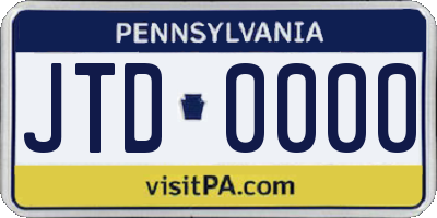 PA license plate JTD0000