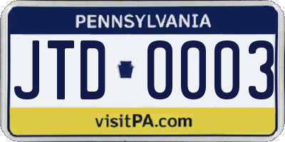PA license plate JTD0003