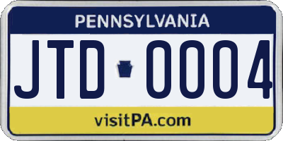 PA license plate JTD0004
