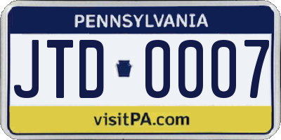 PA license plate JTD0007