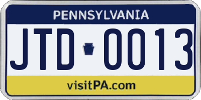 PA license plate JTD0013