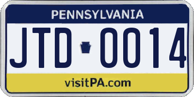 PA license plate JTD0014