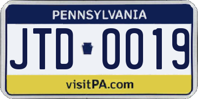 PA license plate JTD0019