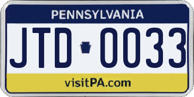 PA license plate JTD0033