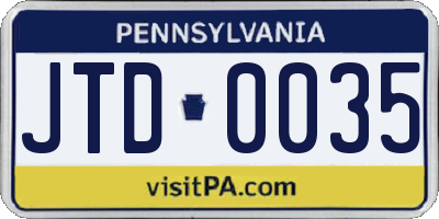 PA license plate JTD0035