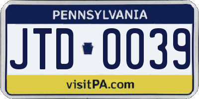 PA license plate JTD0039