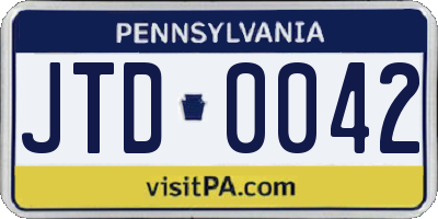 PA license plate JTD0042