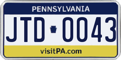PA license plate JTD0043