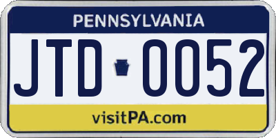 PA license plate JTD0052