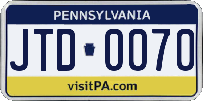 PA license plate JTD0070