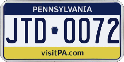 PA license plate JTD0072