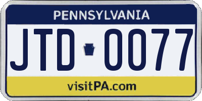 PA license plate JTD0077