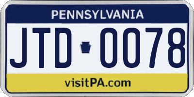 PA license plate JTD0078