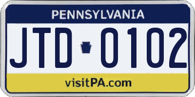 PA license plate JTD0102