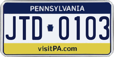 PA license plate JTD0103