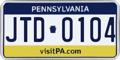 PA license plate JTD0104