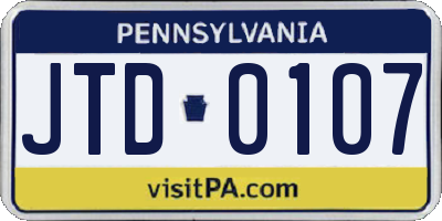 PA license plate JTD0107