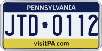 PA license plate JTD0112