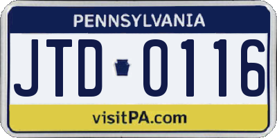 PA license plate JTD0116