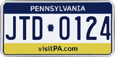 PA license plate JTD0124