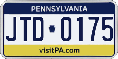 PA license plate JTD0175