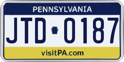 PA license plate JTD0187