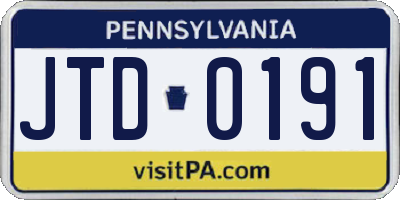 PA license plate JTD0191
