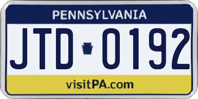 PA license plate JTD0192
