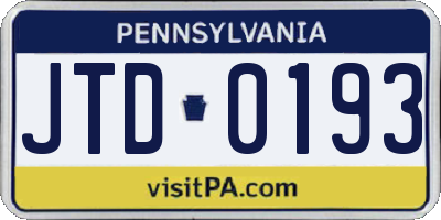 PA license plate JTD0193