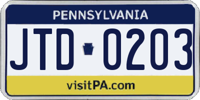 PA license plate JTD0203