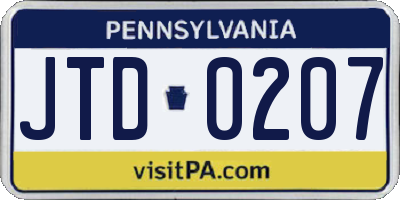 PA license plate JTD0207
