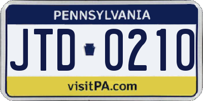 PA license plate JTD0210