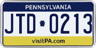 PA license plate JTD0213