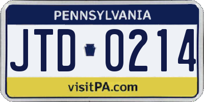 PA license plate JTD0214