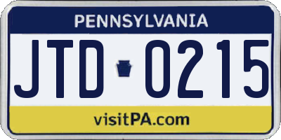 PA license plate JTD0215
