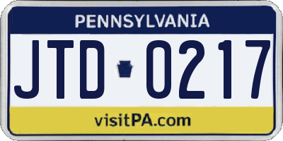 PA license plate JTD0217