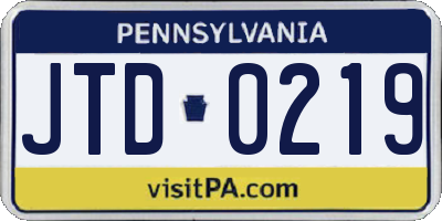 PA license plate JTD0219