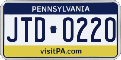 PA license plate JTD0220