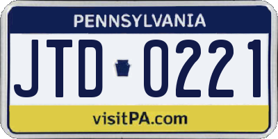 PA license plate JTD0221