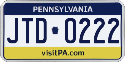PA license plate JTD0222