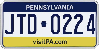 PA license plate JTD0224