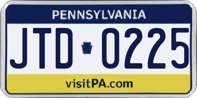 PA license plate JTD0225