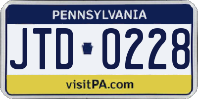 PA license plate JTD0228