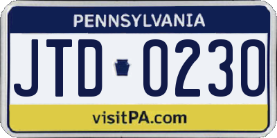 PA license plate JTD0230