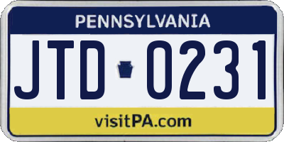 PA license plate JTD0231