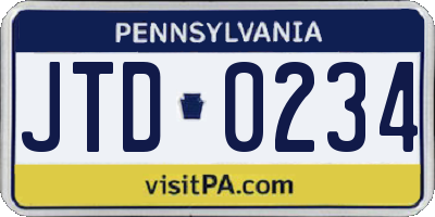 PA license plate JTD0234